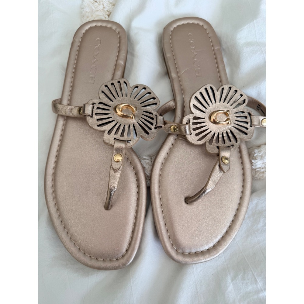Coach Natalee Tea Rose Metallic Rose Gold Thong Flat Sandals G5059 Womens 8B